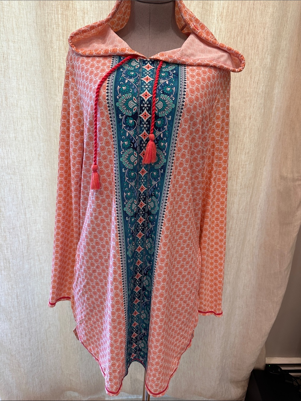 Aqua Et Sol Peach Hooded cover-up with Coral Accents
